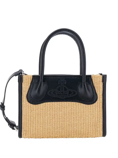Vivienne Westwood Small Troy Orb-motif Woven Tote Bag In Neutral