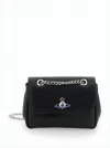 Vivienne Westwood Smooth Lambskin Shoulder Bag With Metallic Emblem In Black