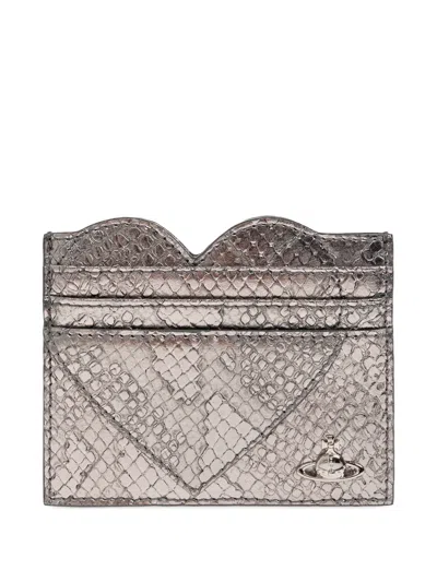 Vivienne Westwood Snake-effect Heart-shaped Card Holder In Gray