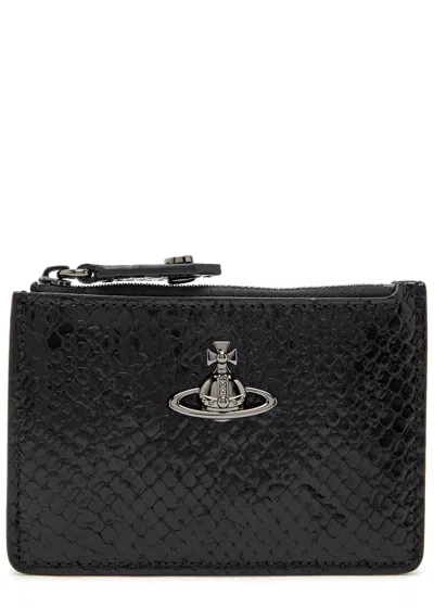 Vivienne Westwood Snake-effect Leather Card Holder In Black