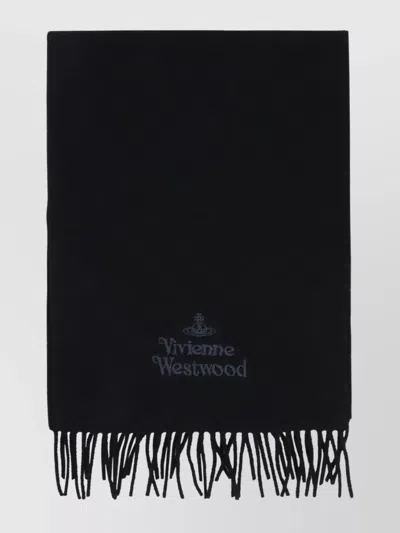 Vivienne Westwood Soft Wool Scarf Featuring Fringe Detail In Black