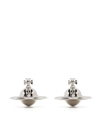 Vivienne Westwood Solid Orb Earring Woman Platinum In Brass In Metallic