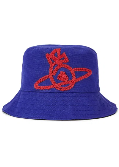 Vivienne Westwood Sonnet Orb-embroidered Canvas Bucket Hat In Blue