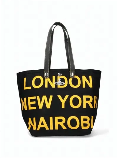 Vivienne Westwood Spacious Canvas Shoulder Bag With Bold City Graphics In White