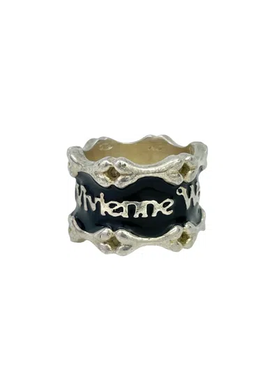 Pre-owned Vivienne Westwood Spell Out Bone Ring In Black