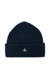 Vivienne Westwood Casual Ribbed Knit Hat Turn Up Brim In Blue