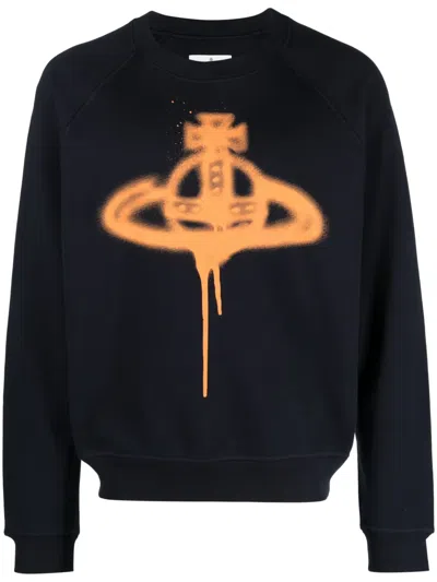 Vivienne Westwood Spray Orb-print Cotton Jumper In Blue