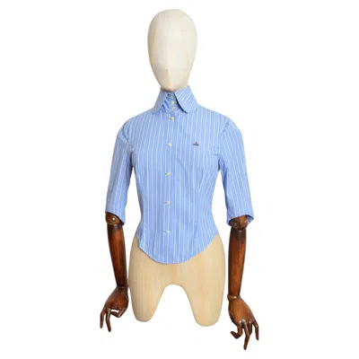 Pre-owned Vivienne Westwood Spring 1994  Fitted Blue Pin Striped 3/4 Sleeve Shirt - Blouse