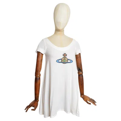 Pre-owned Vivienne Westwood Spring / Summer 1991  Large Orb Logo White Babydoll Mini Dress