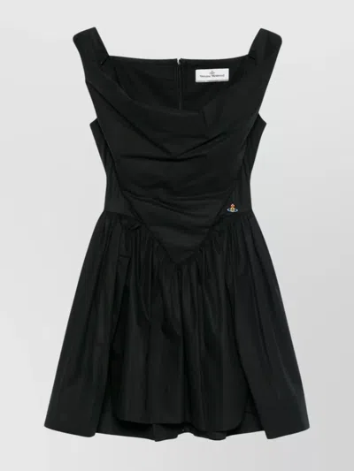 Vivienne Westwood Square Neckline Sleeveless Flared Skirt Mini Length Draped Detail In Black