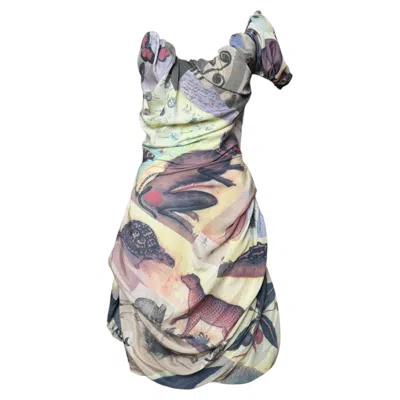 Pre-owned Vivienne Westwood S/s 2001 Corset "exploration" Print Draped Dress In Gray