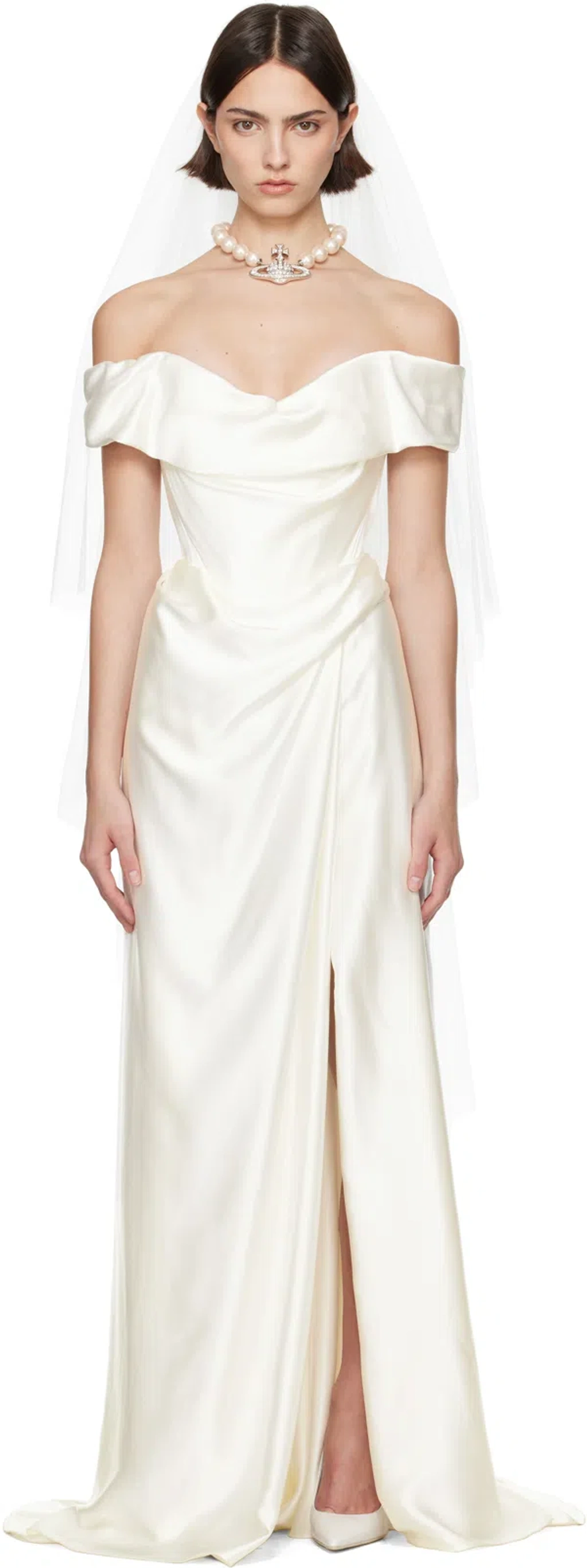 Vivienne Westwood Ssense Bridal Capsule Mabel Maxi Dress In A401 Pearl  White | ModeSens