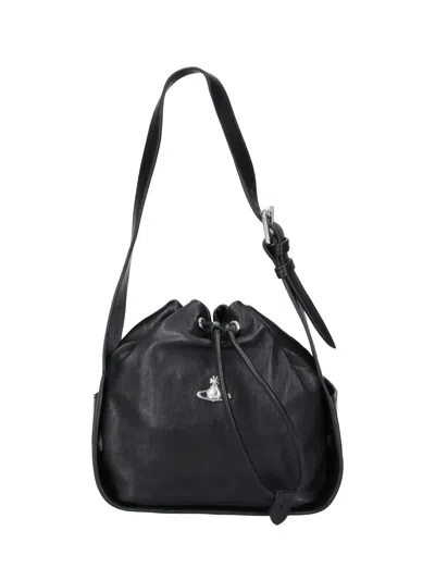 Vivienne Westwood Stacey Drawstring Orb Leather Bucket Bag In White