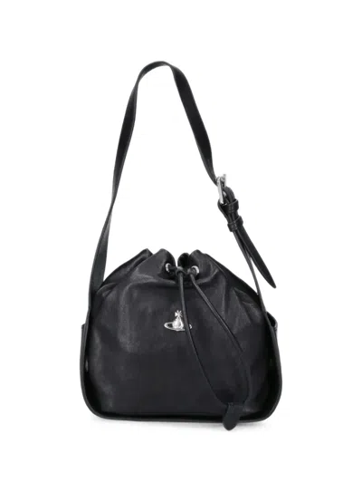 Vivienne Westwood Stacey Drawstring Orb Leather Bucket Bag In White