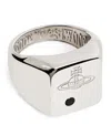 Vivienne Westwood Sterling Silver And Crystal Carlo Orb Signet Ring In Silver