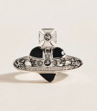 Vivienne Westwood Sterling Silver Diamante Heart Ring In Black