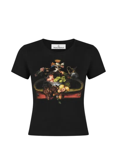 Vivienne Westwood Cotton Cropped Printed Short-sleeve T-shirt In Black