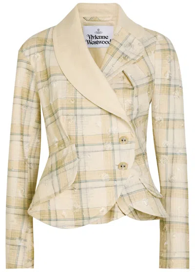 Vivienne Westwood Stormy Checked Distressed Cotton-blend Jacket In Nude