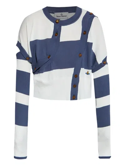 Vivienne Westwood Striped Button-detail Cropped Cardigan In Blue