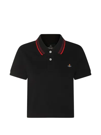 Vivienne Westwood Logo Embroidered Short Sleeve Polo Shirt In Black