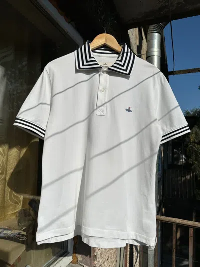 Pre-owned Vivienne Westwood Striped Collar Polo T-shirt In White