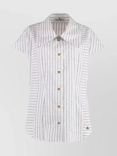 Vivienne Westwood Striped Cotton Shirt Wide Collar In White