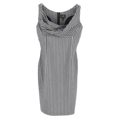 Vivienne Westwood Striped Cowl Neck Midi Dress In Grey Cotton In Gray
