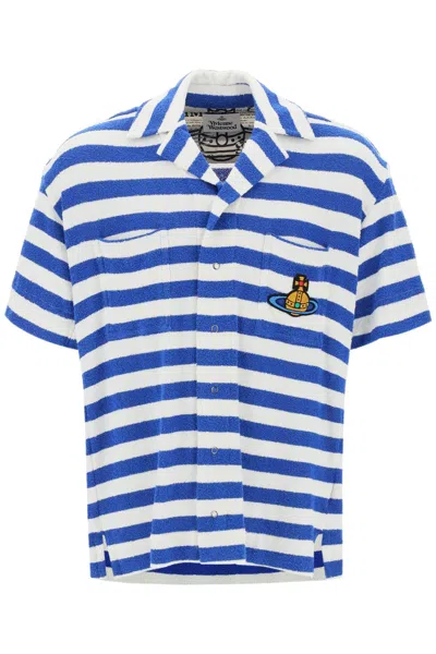 VIVIENNE WESTWOOD STRIPED KNIT CAMP SHIRT FOR MEN IN WHITE