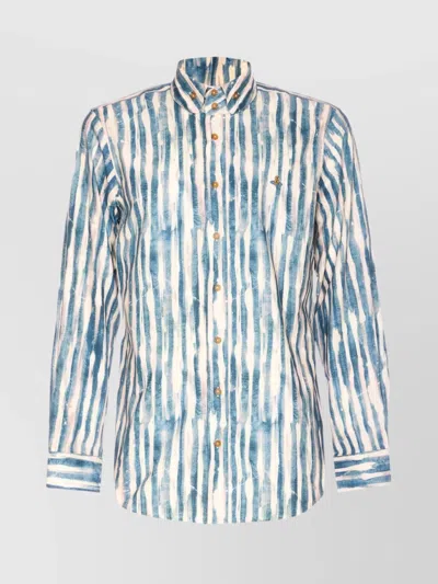 Vivienne Westwood Striped Long Sleeve Button Down Shirt In Blue