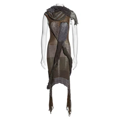 Pre-owned Vivienne Westwood Striped Open Knit Dress With Tubular Scarf, Ss 2005 In Black