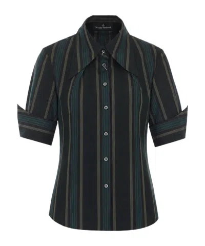 Vivienne Westwood Stripe-pattern Pointed-collar Shirt In Black