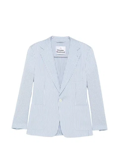 Vivienne Westwood Blazer Notch Lapel Striped Nylon Blend Silk In Blue