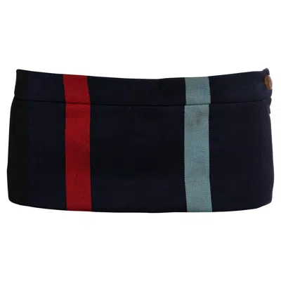 Pre-owned Vivienne Westwood Striped Wool Café Society 6 Inch Micro Mini Skirt, Ss 1994 In Black