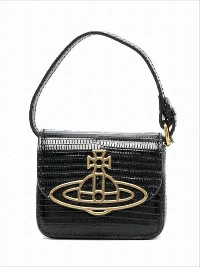 Vivienne Westwood Structured Black Tote Bag With Crocodile-like Pattern