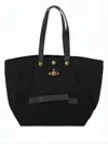 Vivienne Westwood Structured Canvas Shoulder Bag With Leather Accents In White