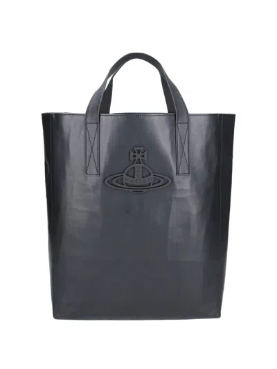 Vivienne Westwood Structured Tote Bag With Glossy Finish In Black