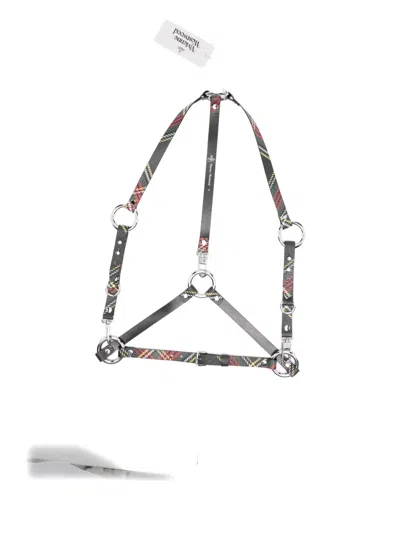 VIVIENNE WESTWOOD STUD PLAID-PATTERN LEATHER BELT HARNESS