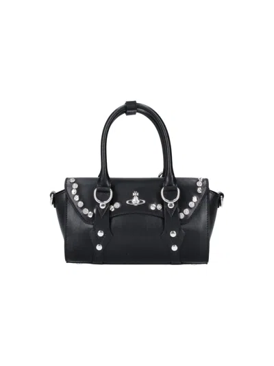 Vivienne Westwood Studded Leather Top Handle Satchel In Black