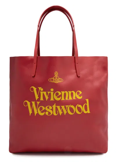 Vivienne Westwood Studio Logo-print Leather Tote In Neutral