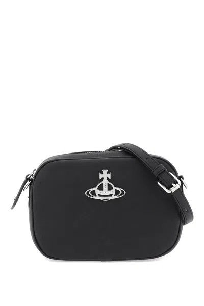 Vivienne Westwood Stylish Black Camera Handbag With Silver Orb Detail And Adjustable Strap