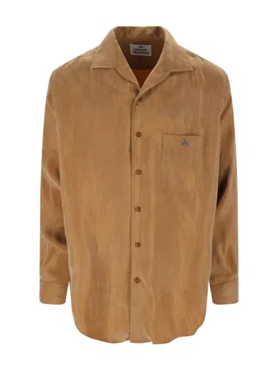 VIVIENNE WESTWOOD SUEDE EFFECT SHIRT - BROWN
