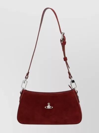 Vivienne Westwood Suede Shoulder Bag Adjustable Strap In Burgundy