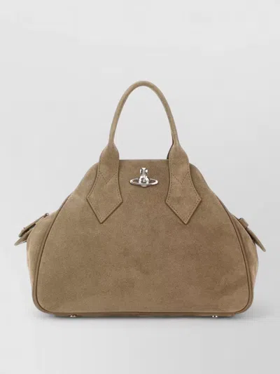 Vivienne Westwood Suede Yasmine Medium Structured Handbag Top Handles In Black