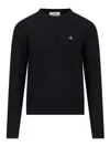 Vivienne Westwood Black Crew Necksweater With Orb Logo Embroidered On The Front In Wool Blend Man In Black