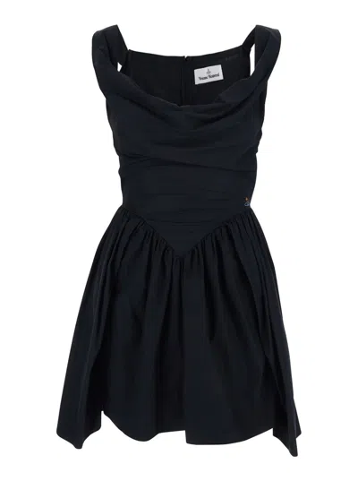 Vivienne Westwood Sunday Black Sleeveless Mini Dress With Corset Bodice And Orb Embroidery On The Front In Cotton Woma