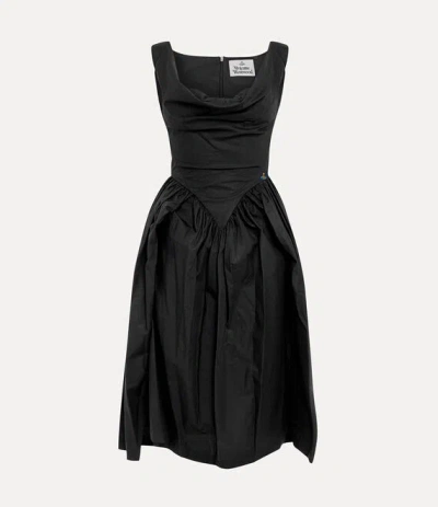 Vivienne Westwood Gathered Cotton Poplin Midi Dress In Black