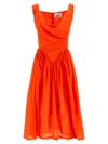 Vivienne Westwood Draped Neckline Midi Dress With Gathered Waist In Orange