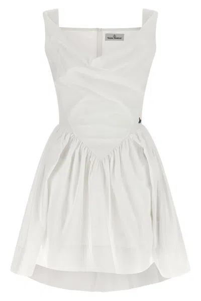 Vivienne Westwood Draped Midi Dress With Fitted Bodice And Gathered Skirt In White