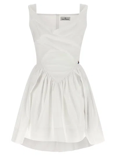 Vivienne Westwood Draped Midi Dress With Fitted Bodice And Gathered Skirt In White