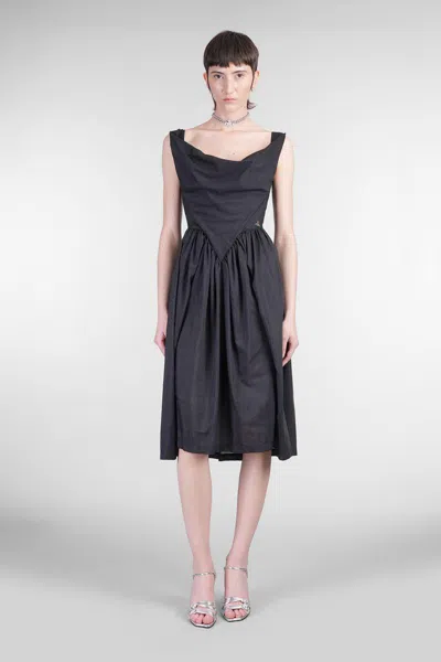 Vivienne Westwood Draped Neckline Waist Gathered Sleeveless Dress In Black